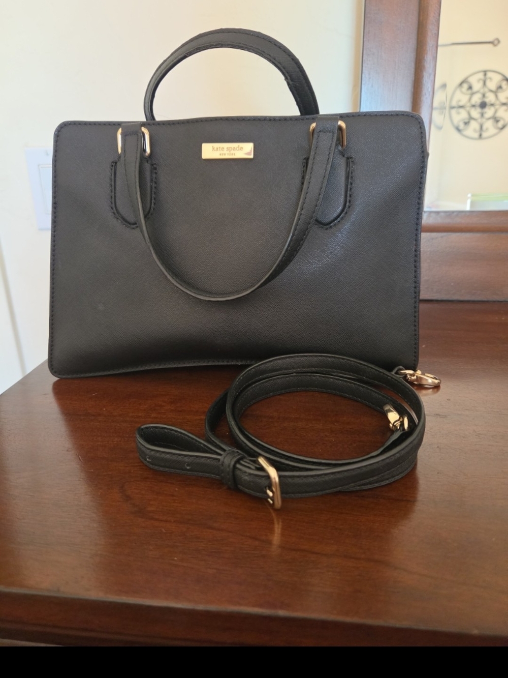kate spade Black Saffiano Leather Top-Handle Satchel with Strap